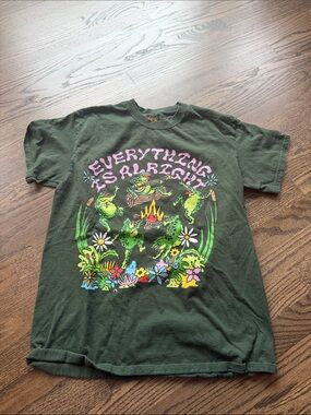 Dark Green Reptile Graphic Tee with Pink Lettering